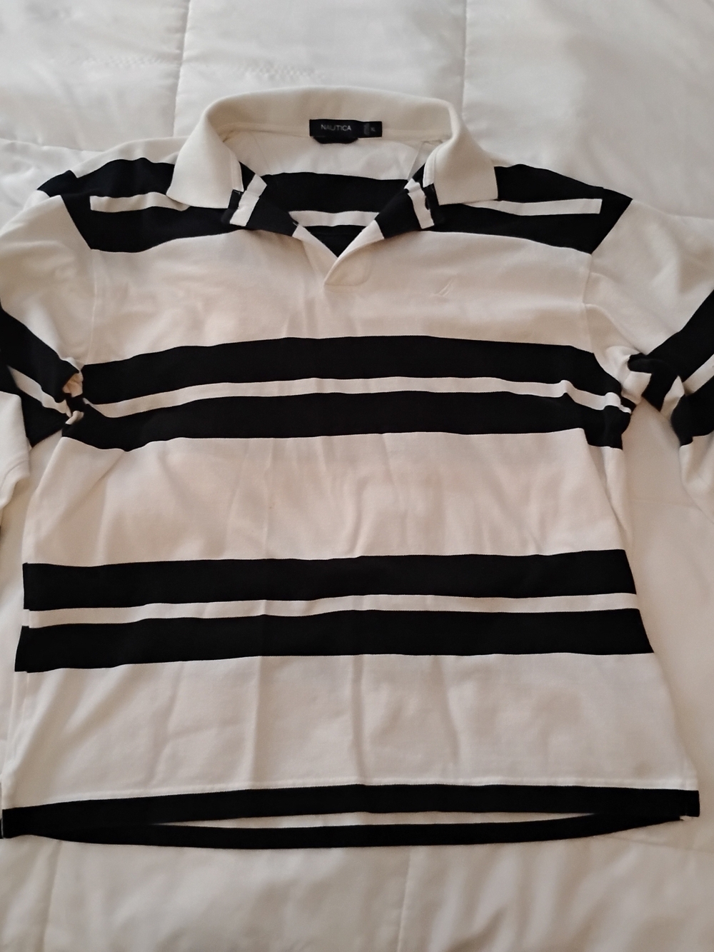 Nautica Men's Black and White Striped Polo Shirt